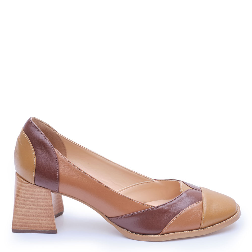 scarpin m|s bicolor com salto bloco e bico redondo-1